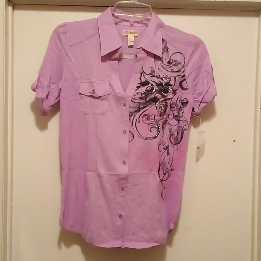 NWT - Sugar Tart Purple Graphic Top - Size Medium